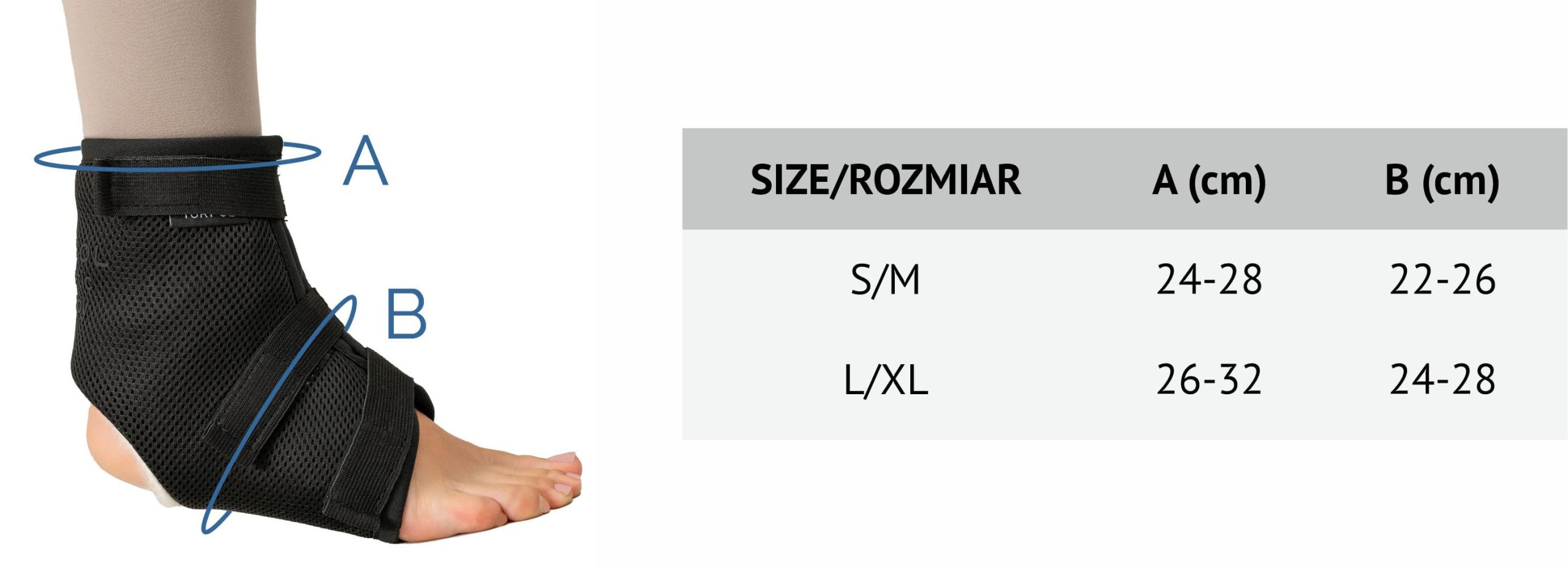 Magnetic Ankle Protector - size chart